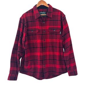 Woolrich Mens‎ Red Plaid Button Up Shirt Jacket Size L Flannel Shacket Outdoors